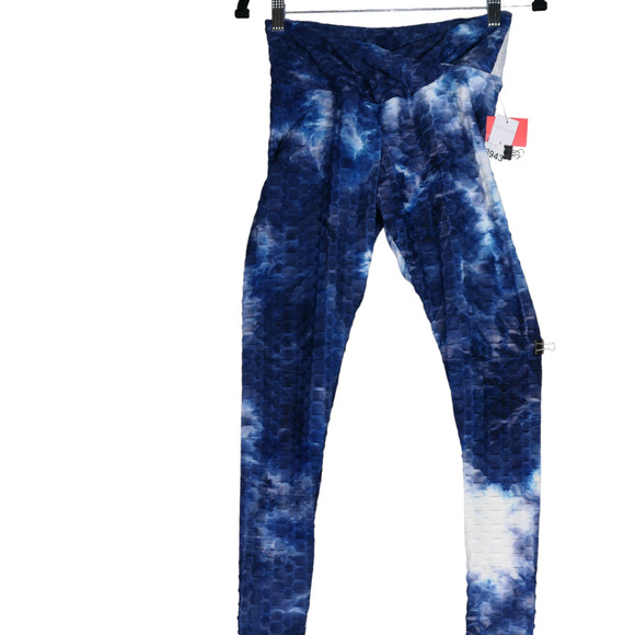 NEW Hot Kiss Blue Tie Dye Leggings Womens Small Elastic Waist Textured Fabric - Picture 2 of 9